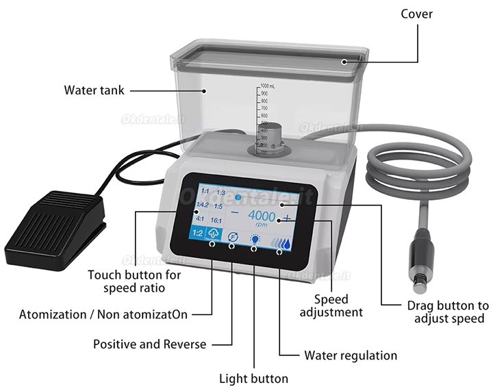 Sistema chirurgico motore elettrico brushless dentale WM-E5 con luce LED e approvvigionamento idrico autonomo